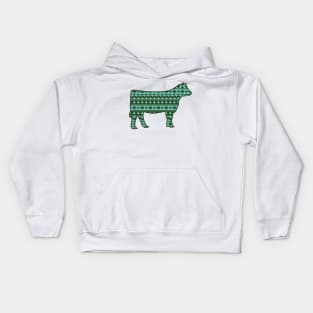 Stock Show Livestock Heifer with Green Southwest Pattern Kids Hoodie